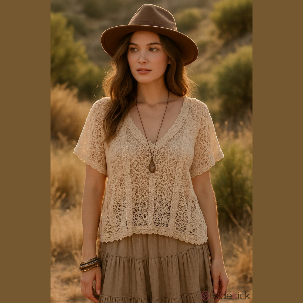 Tobi Beige Lace Crochet Blouse